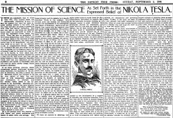 The Mission of Science As Set Forth in the Expressed Belief of Nikola Tesla - RF Cafe