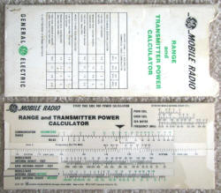 GE Mobile Radio Range and Transmitter Power Calculator - Front Side
