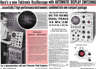 Tektronix 547 Oscilloscope, February 28, 1964 Electronics Magazine - RF Cafe