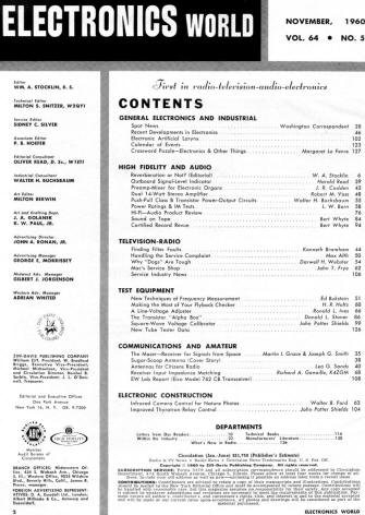 November 1960 Electronics World Table of Contents - RF Cafe