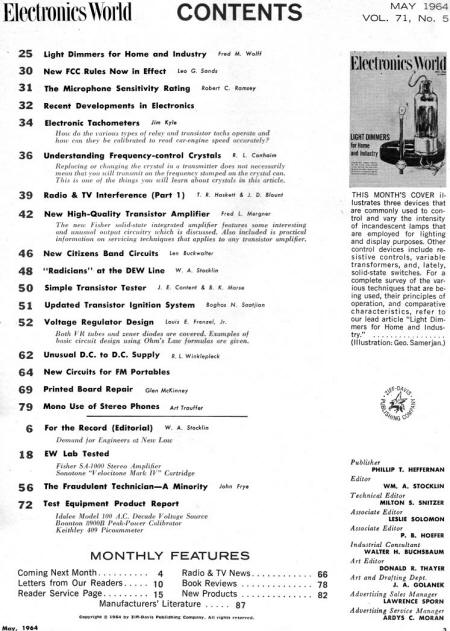 May 1964 Electronics World Table of Contents - RF Cafe
