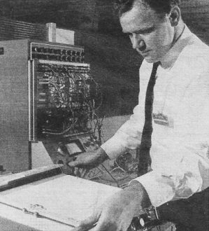 Analog computer is used by engineer to simulate a control system for a copying machine - RF Cafe