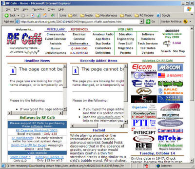 RF Cafe - Wayback Machine Screen Shots