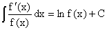 f'(x)/f(x) dx Basic Indefinite Integrals - RF Cafe