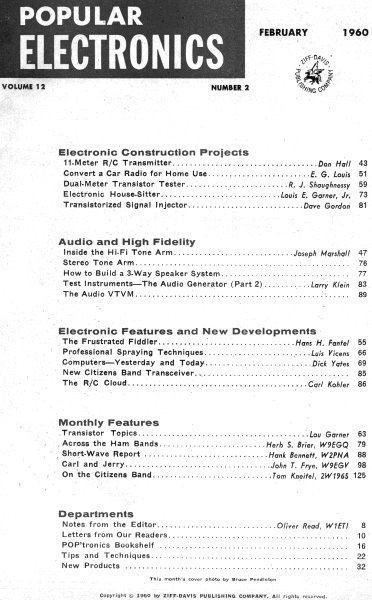 February 1960 Popular Electronics Table of Contents - RF Cafe