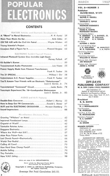 March 19579 Popular Electronics Table of Contents - RF Cafe
