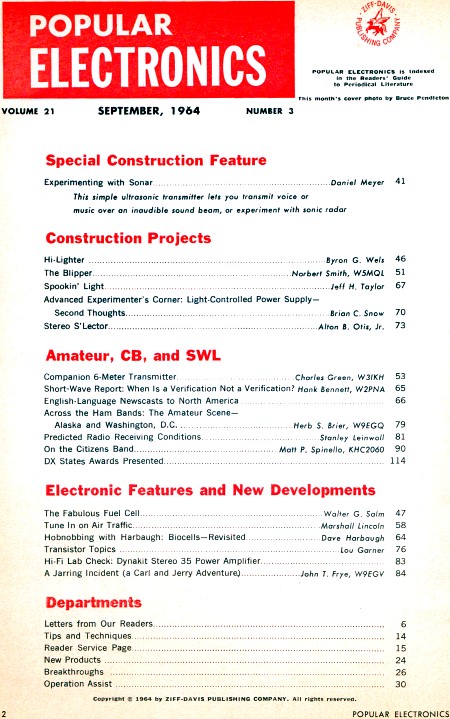 September 1964 Popular Electronics Table of Contents - RF Cafe