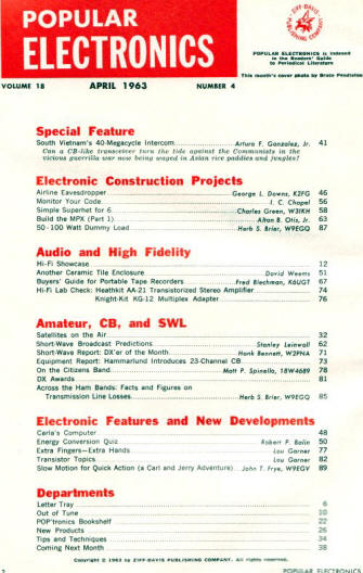 April 1963 Popular Electronics Table of Contents - RF Cafe