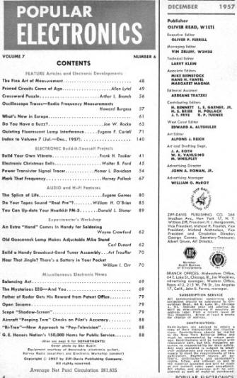 December 1957 Popular Electronics Table of Contents - RF Cafe