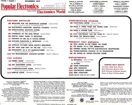 November 1972 Popular Electronics Table of Contents - RF Cafe