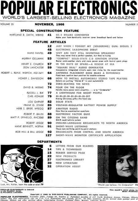 November 1966 Popular Electronics Table of Contents - RF Cafe
