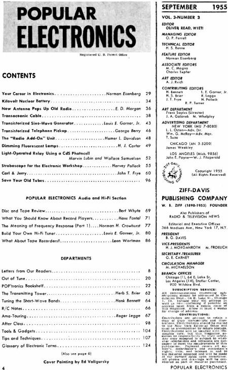 September 1955 Popular Electronics table of Contents - RF Cafe