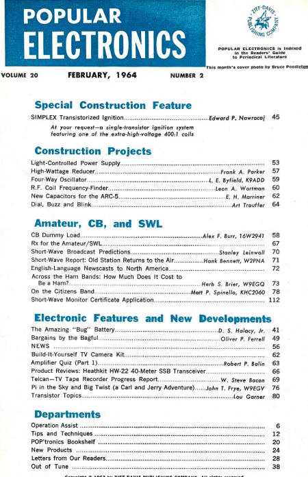 February 1964 Popular Electronics Table of Contents - RF Cafe