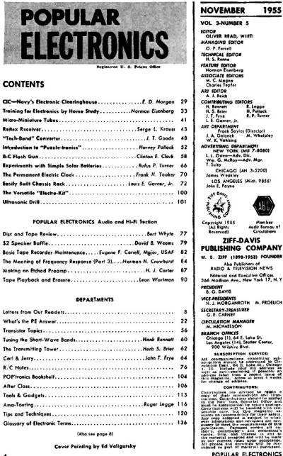 November 1955 Popular Electronics table of Contents - RF Cafe