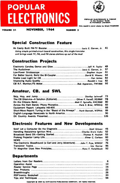 November 1964 Popular Electronics Table of Contents - RF Cafe