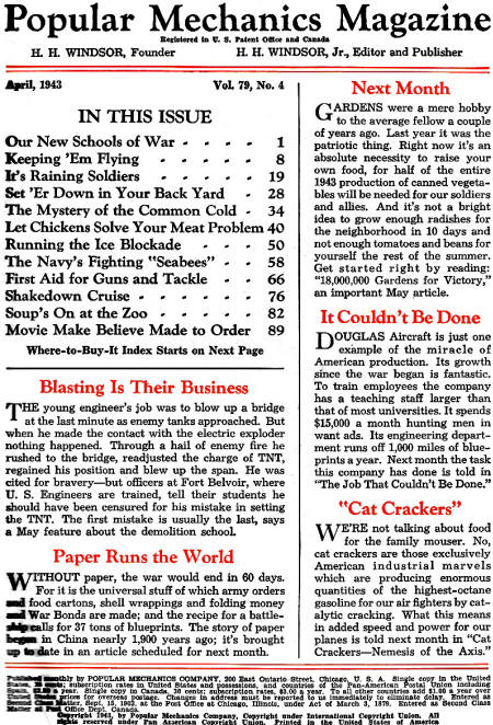 April 1943 Popular Mechanics Table of Contents (p1) - RF Cafe