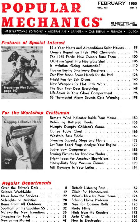 February 1965 Popular Mechanics Table of Contents - RF Cafe
