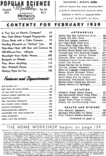 February 1939 Popular Science Table of Contents - RF Cafe