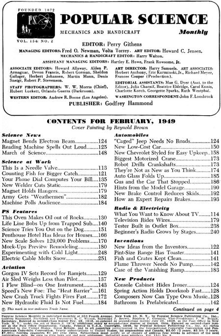Popular Science February 1949 Table of Contents - RF Cafe