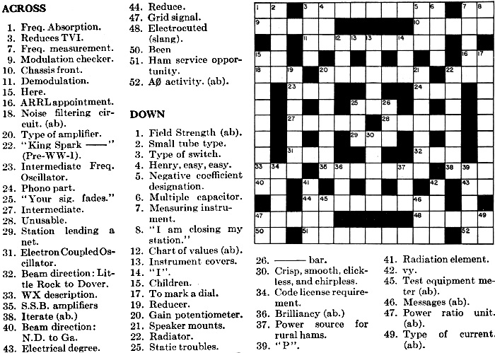 Electronics Crossword Puzzle from April 1967 QST - RF Cafe