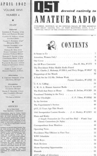April 1942 QST Table of Contents - RF Cafe