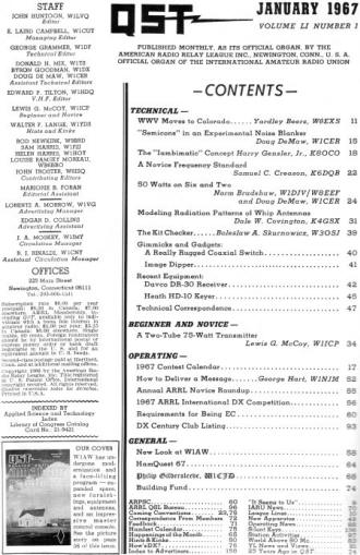 January 1967 QST Table of Contents - RF Cafe