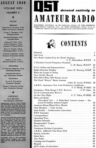 August 1940 QST Table of Contents - RF Cafe
