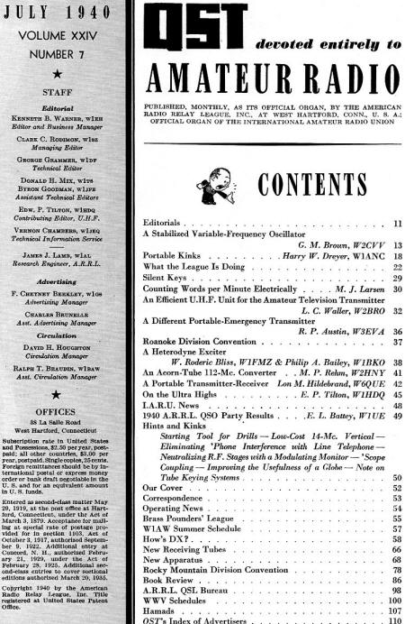 July 1940 QST Table of Contents - RF Cafe