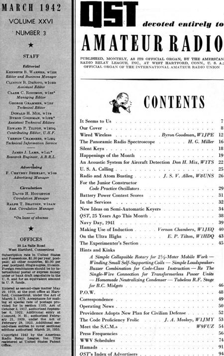 March 1942 QST Table of Contents - RF Cafe