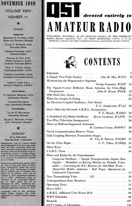 November 1940 QST Table of Contents - RF Cafe