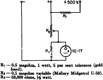 Circuit diagram for the neon bulb voltmeter - RF Cafe