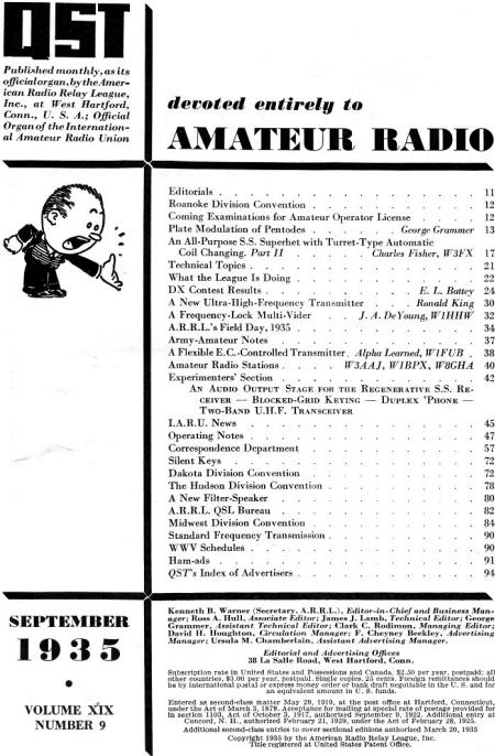 September 1935 QST Table of Contents - RF Cafe