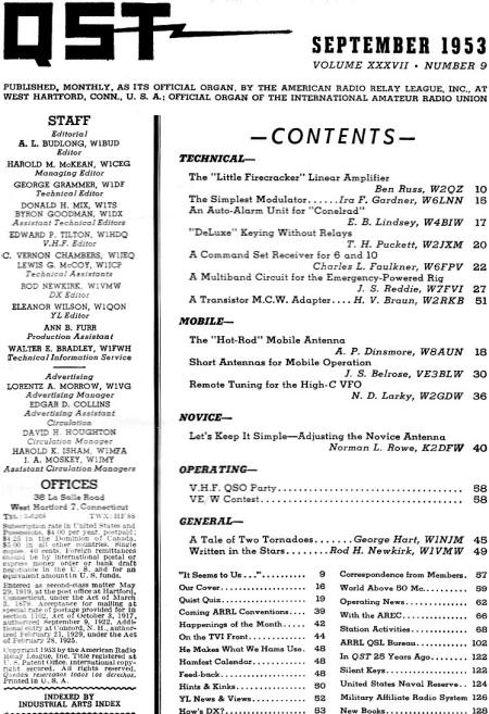 September 1953 QST Table of Contents - RF Cafe