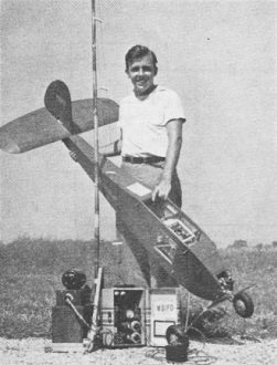 Bill Good, W8IFD, with the fuselage and ground control set-up - RF Cafe