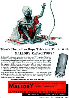 Mallory Capacitors Ad, December 1947 Radio-Craft - RF Cafe