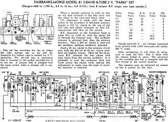 Fairbanks-Morse Model 81 2-Band 8-Tube 2 V. "Farm" Set Radio Service Data Sheet, March 1936 Radio-Craft - RF Cafe