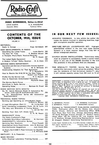 October 1932 Radio Craft Table of Contents - RF Cafe