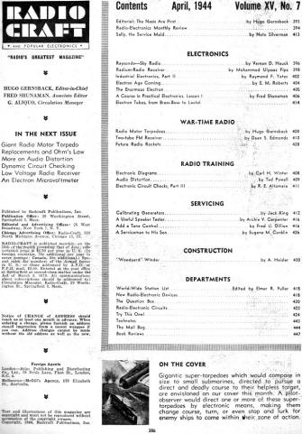 April 1944 Radio Craft Table of Contents - RF Cafe