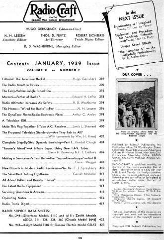 January 1939 Radio-Craft Table of Contents - RF Cafe
