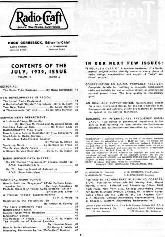 July 1932 Radio-Craft Table of Contents - RF Cafe