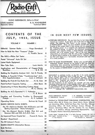 July 1933 Radio Craft Table of Contents - RF Cafe