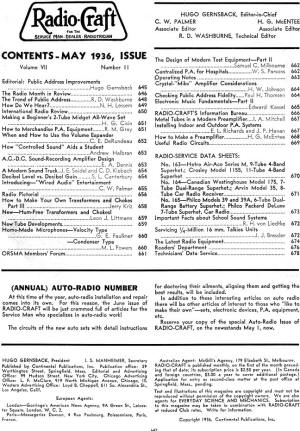 May 1936 Radio-Craft Table of Contents - RF Cafe