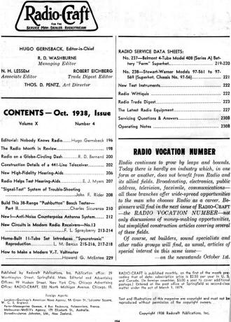 October 1938 Radio Craft Table of Contents - RF Cafe