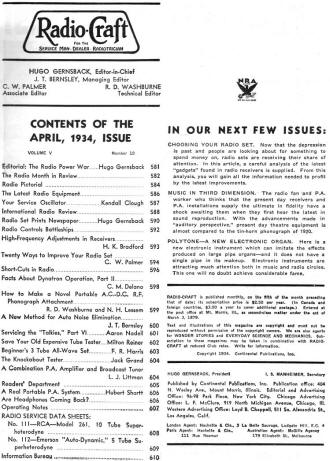April 1934 Radio-Craft Table of Contents - RF Cafe