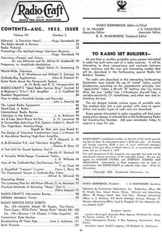 August 1935 Radio Craft Table of Contents - RF Cafe
