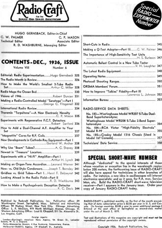 December 1936 Radio Craft Table of Contents - RF Cafe