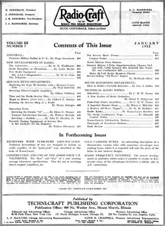 January 1932 Radio-Craft Table of Contents - RF Cafe