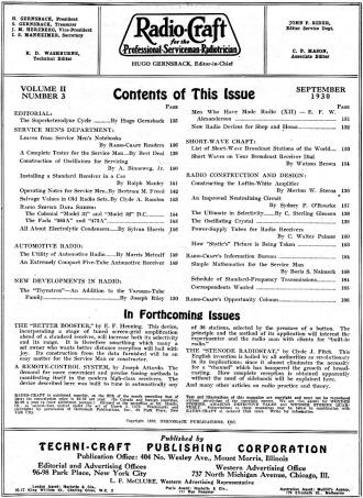 September 1930 Radio Craft Table of Contents - RF Cafe