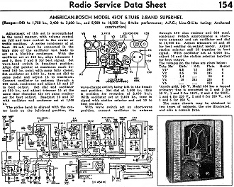 American-Bosch Model 430T 5-Tube 3-Band Superhet. Radio Service Data Sheet, January 1936 Radio-Craft - RF Cafe