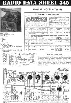 Radio Data Sheet 345 Admiral Model 6RT44-7B1, April 1947 Radio-Craft - RF Cafe